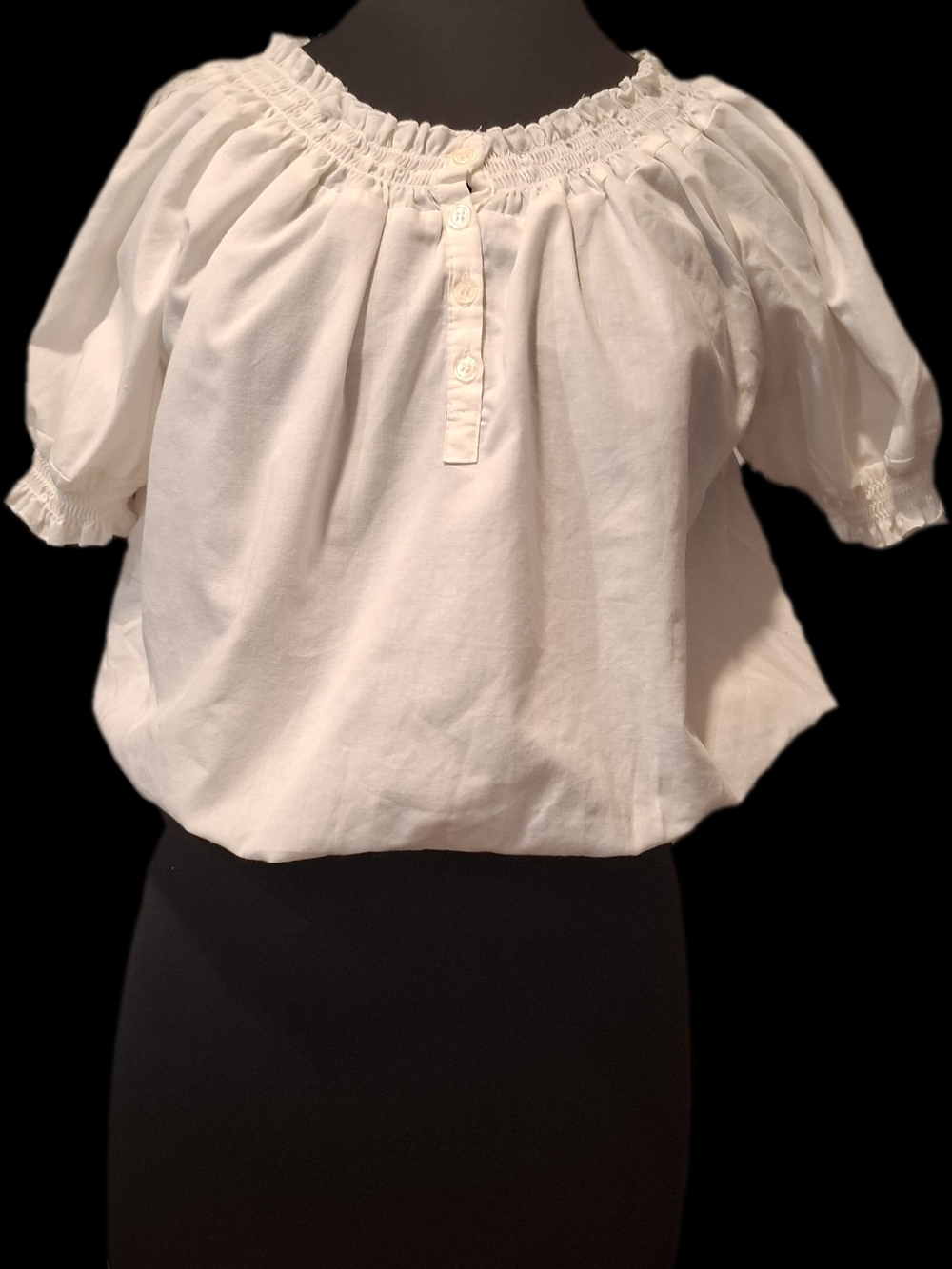 White Smocked Off-Shoulder Peasant Blouse